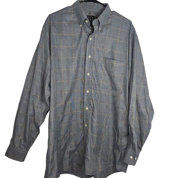 JOS. A. BANK Travelers Collection Men Sz Large Black and Gray Plaid Button Shirt - Picture 1 of 10